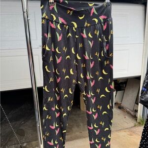 Fighting Eel Black Pants with Colorful Leaf Print